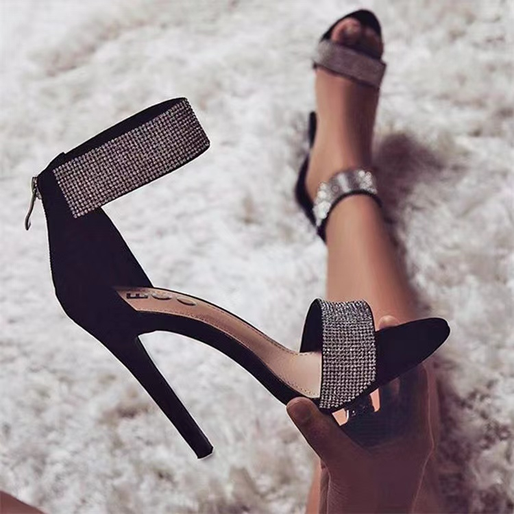 2022 New Stiletto Sexy Heels Back Zipper Sandals Women's Shoes Rhinestone Fashion Sandals