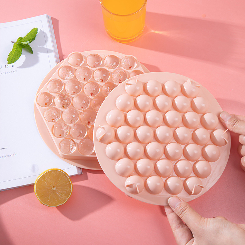 Hexagon Round Ice Cube Tray With Lid,Mini Circle Ice Ball Maker Mold for Freezer,37 PCS Sphere Ice Chilling Cocktail Whiskey Tea & Coffee