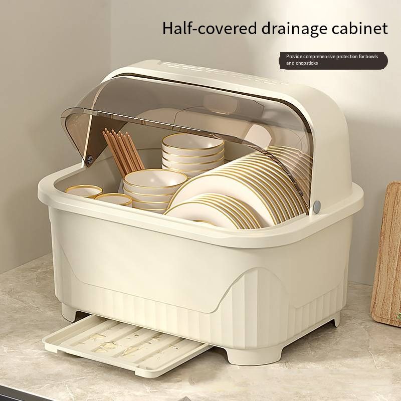 Kitchen Bowl Storage Box with Lid, Removable Drainage Bowl Rack, Dish Plate Organizer, Food-Grade Waterproof Storage Case for Home, Dormitory, Countertop