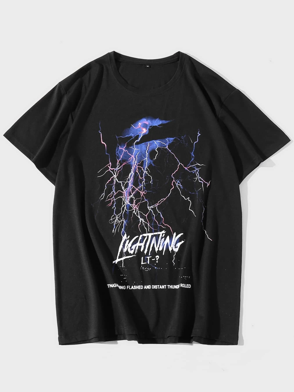 DX088#  Men Letter & Lightning Print Tee T-Shirt