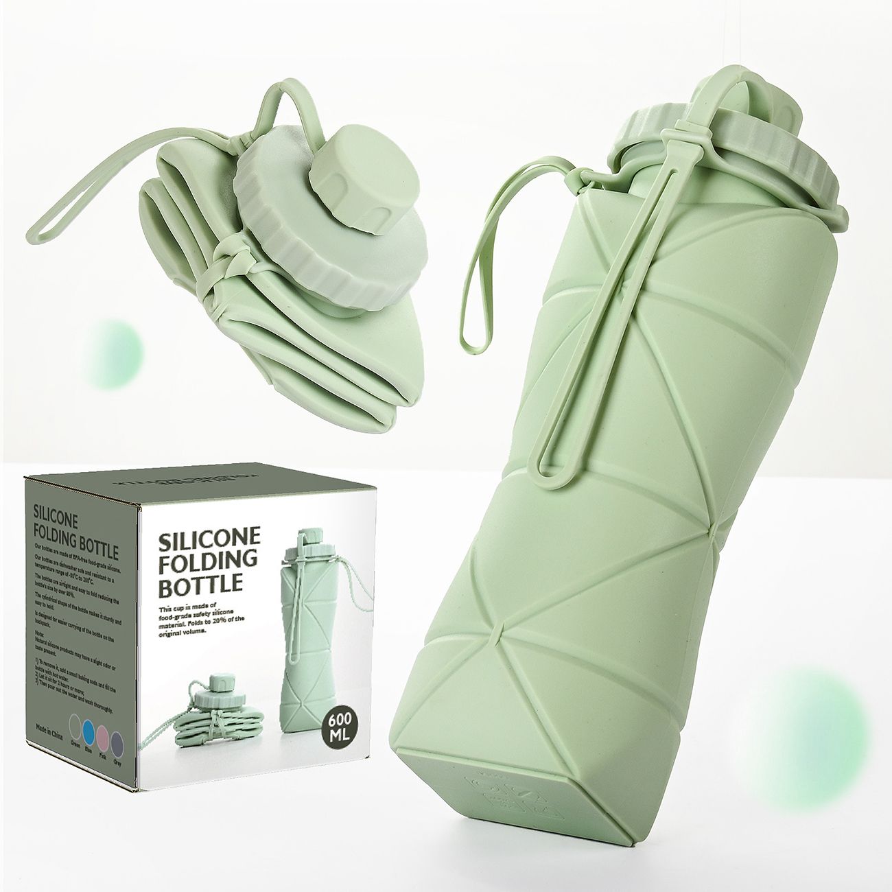 Silicone Folding Water Cup 600ml Large Capacity Outdoor Travel Portable Sports Water Bottle High Temperature Resistant Food Grade Telescopic Folding Cup