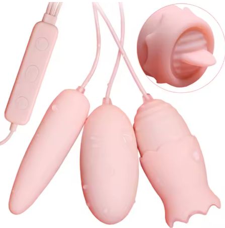 New style 3-in-1 Tongue Licking Vibrating Toy Clitoris Massager Egg Nipper Dual Sucking Vibrator for Women sex toys