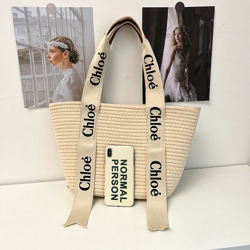 Straw Bag Bag Women's Large Capacity Resort Beach Bag Woven Vegetable Basket Commuter Tote Bucket Bag