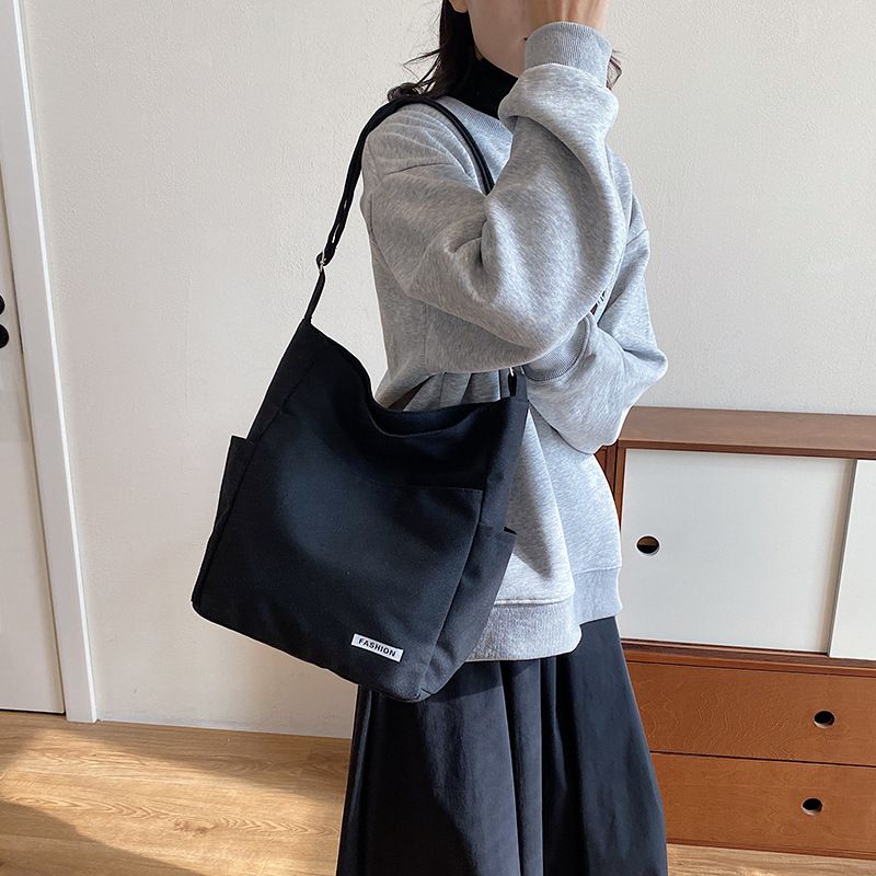 474 Fashion Simple Style Commute Zipper Support Cotton Canvas Tote Bag
