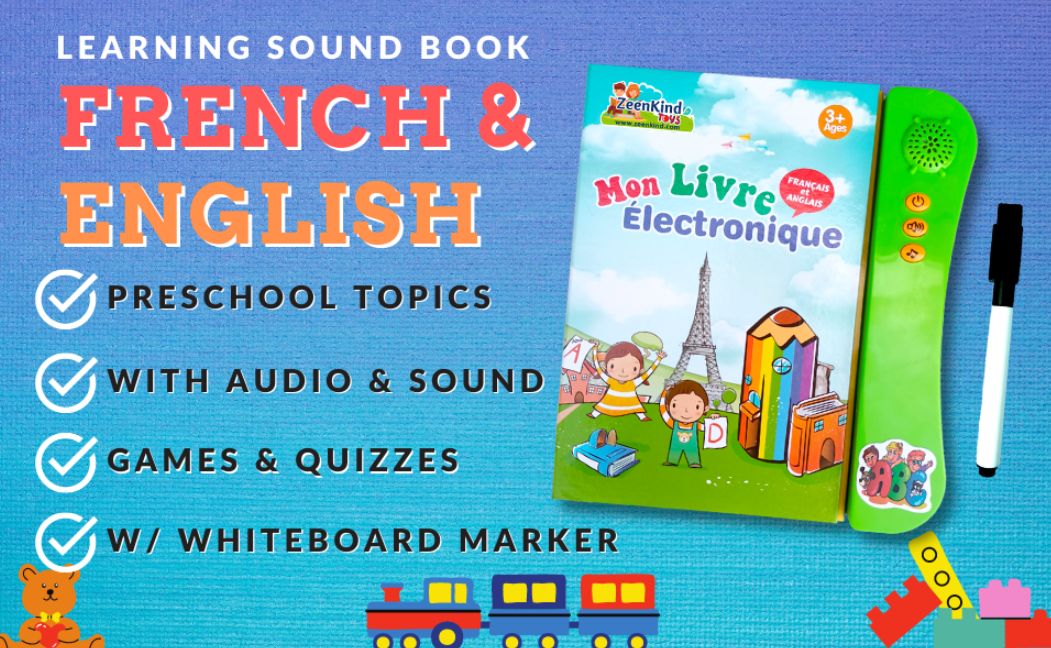 French English Spanish Arabic Talking Learning Book for Kids 2 3 4 5 6 Years Old, Learn French Interactive Audio Sound Books for Toddlers, Francais Educational Electronic Toys, Bilingual Musical Toy New French English finger-pointing reading children's smart learning toy voice calligraphy e-book