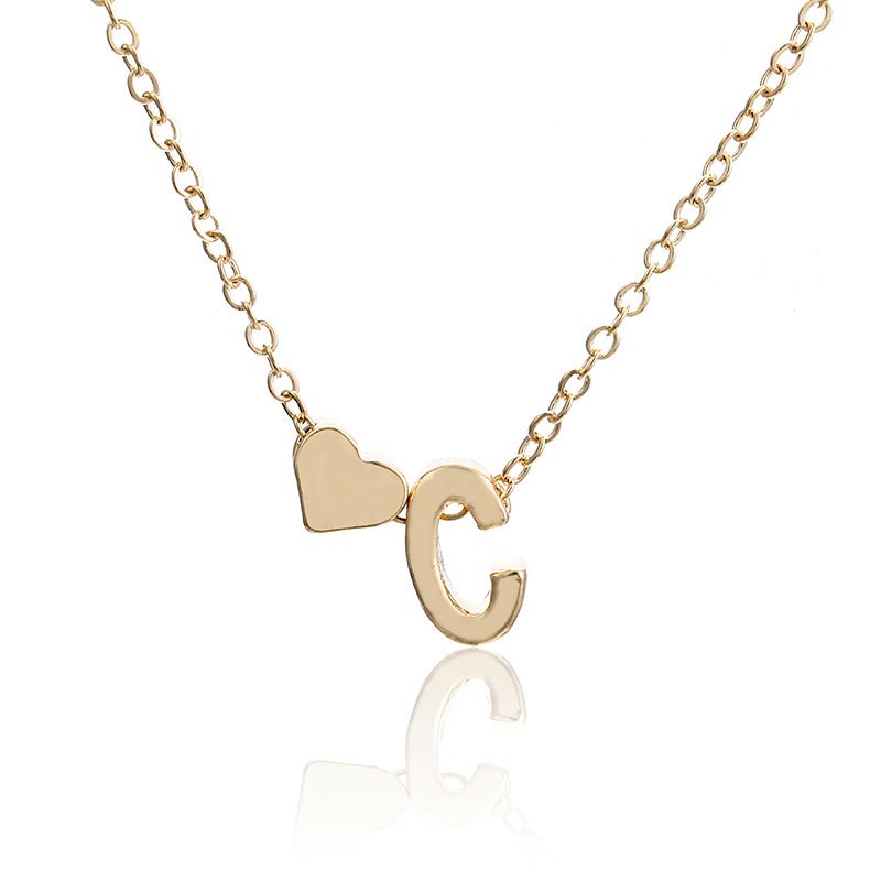 New simple peach heart-shaped letter necklace, elegant and versatile 26-letter original heart clavicle chainC