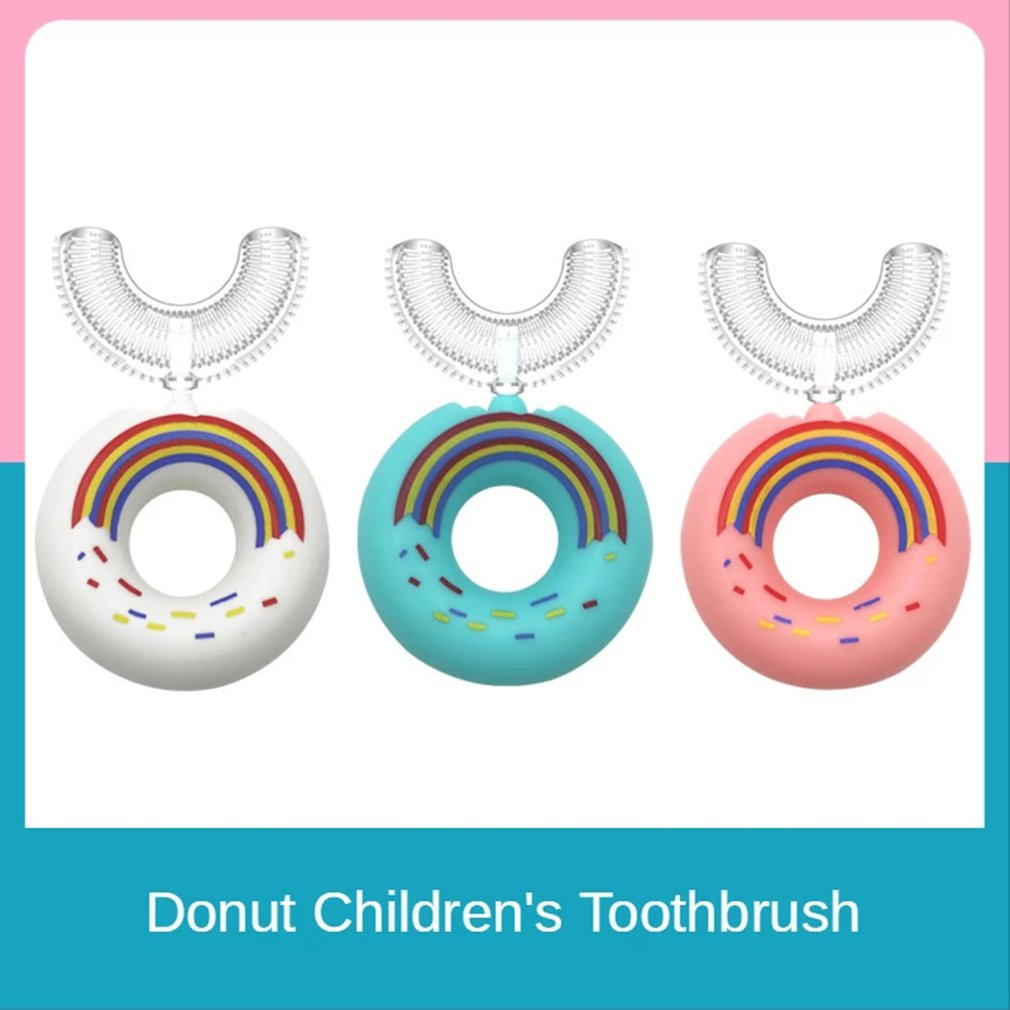 Children 360 Degree Doughnut Manual Toothbrush Kids Silicone U-shaped Tooth Brush Cartoon Gift For 2-6-12 Years Ol