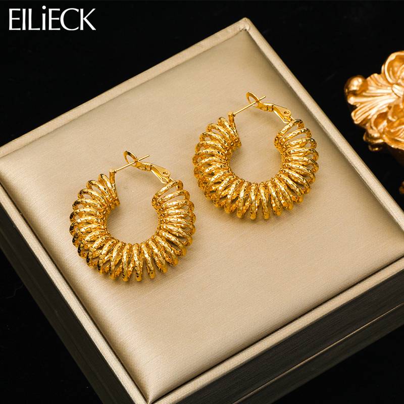 F294 Stainless Steel Gold Plated Thread Hoop Earrings For Women Luxury Waterproof Ear Jewelry Party Wedding Gift