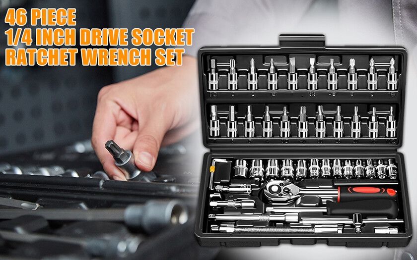 Mythco 46Pcs Socket Wrench Set - Auto Repair Tool Kit Black