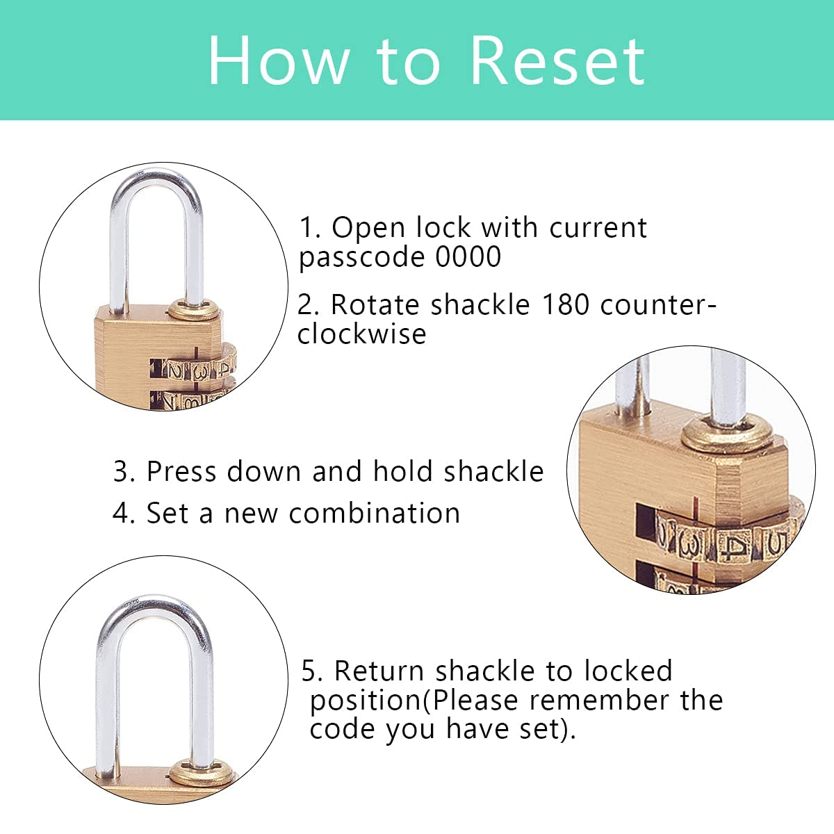 4 Digit Combination Padlock, 5mm Shackle 28mm Body Width, Brass Lock Weatherproof Fence Gate Gym Locker Lock for Travel Outdoor