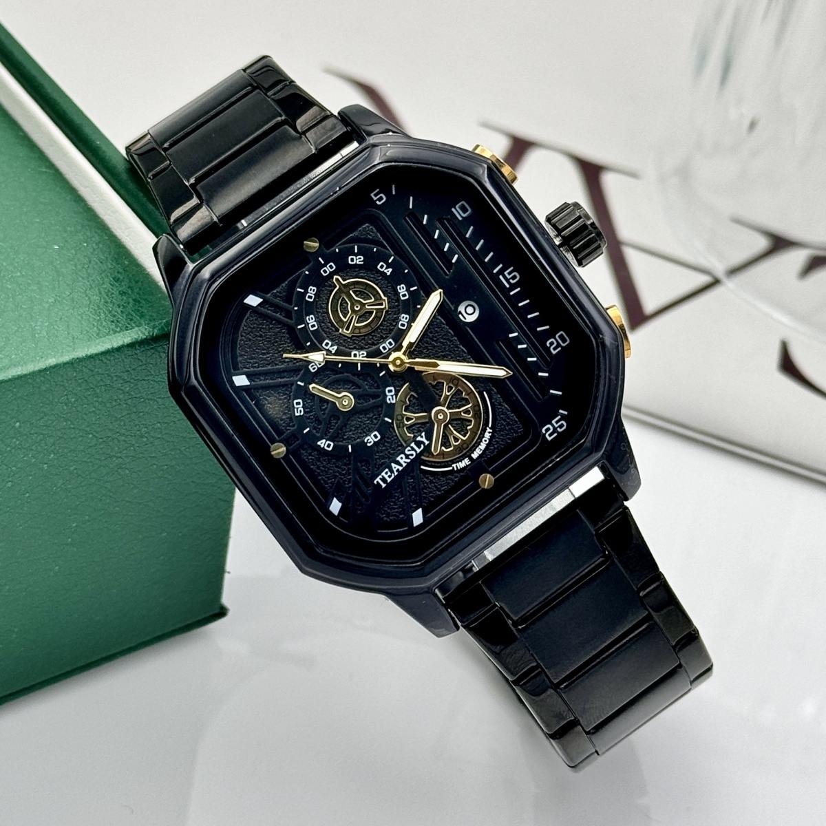 Fashion Square Stainless Steel Band Quartz Watch for Men, Luminous Dial Date Display Male Wrist Watch, Daily Waterproof Business Casual Male Timepiece Gift