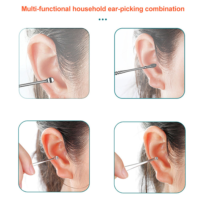 7Pcs/set Ear Wax Pickers Stainless Steel Earpick Wax Remover Curette Ear Pick Cleaner Ear Cleaner Spoon Care Ear Clean Tool 