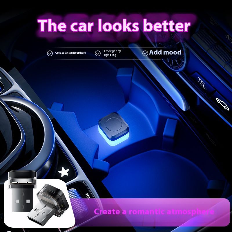 Square USB Car Ambient Light, LED Decorative Atmosphere Lamp, 4 Colors Mini Lighting Light, Multi-Scene Portable LED Light
