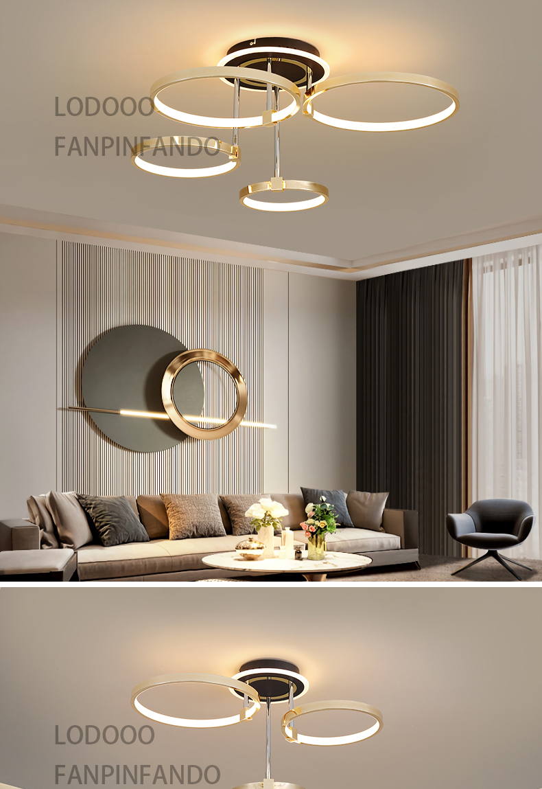 LPS Nordic creative round chandelier bedroom living room dining room lighting golden chrome halo ceiling lamp