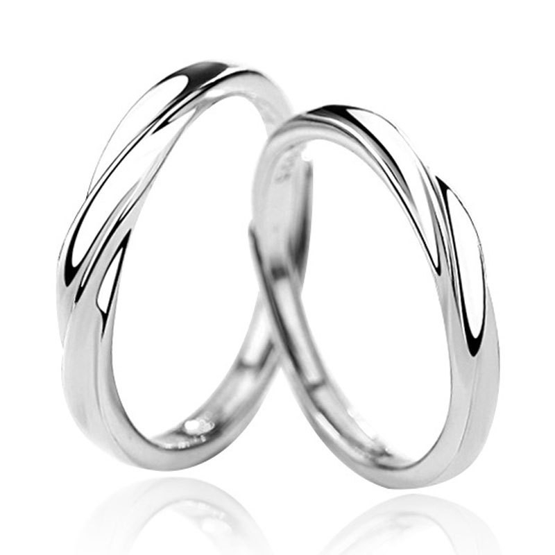 TL-077 925 Sterling Silver Couple Rings, Opening Adjustable Eternity Promise Engagement Wedding Statement Rings Simple Jewelry Gifts for Women Girls Men BFF
