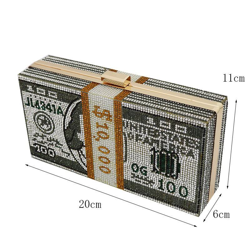 Fashion Diamond Bling Women Evening Bag Day Clutches Lady Shoulder Purse Dollar Money Handbag for Party