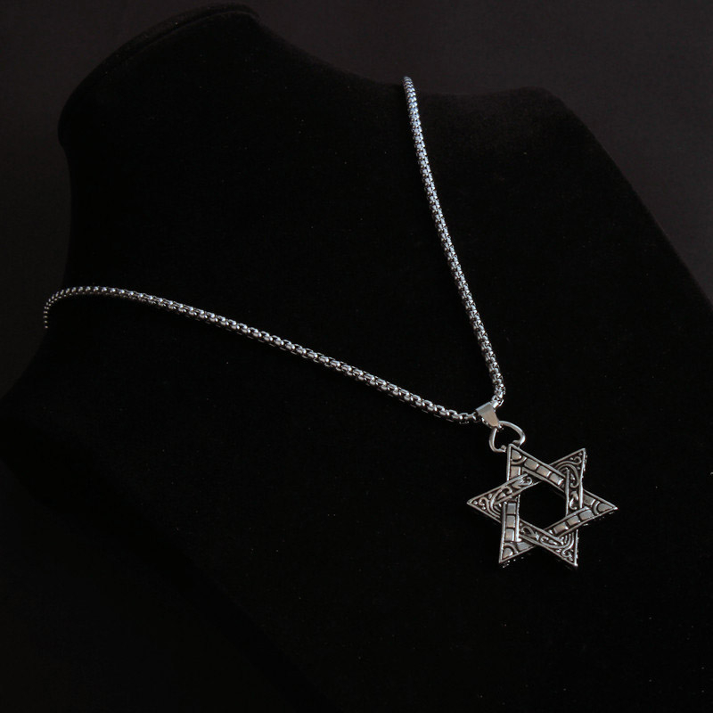 WELLHOME Kpop Star of David Pendant Israel Chain Necklaces for Men Women Judaica Silver Color Hip Hop Long Chain Jewish Jewelry Boys Gift