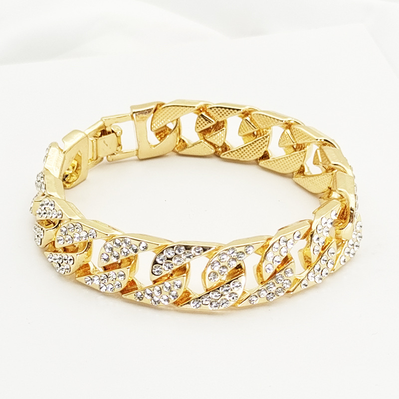 A031 12mm Bold Cuban Chain Bracelets for Men,Full Iced Out Rhinestones Links, Bling Crystal Curb Chain Punk Hiphop Bracelet