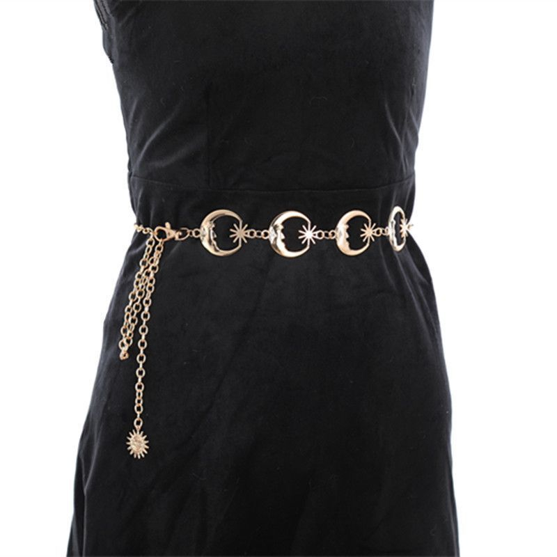 k151 women's moon belt punk metal waist chain girls vintage high waist waist chain