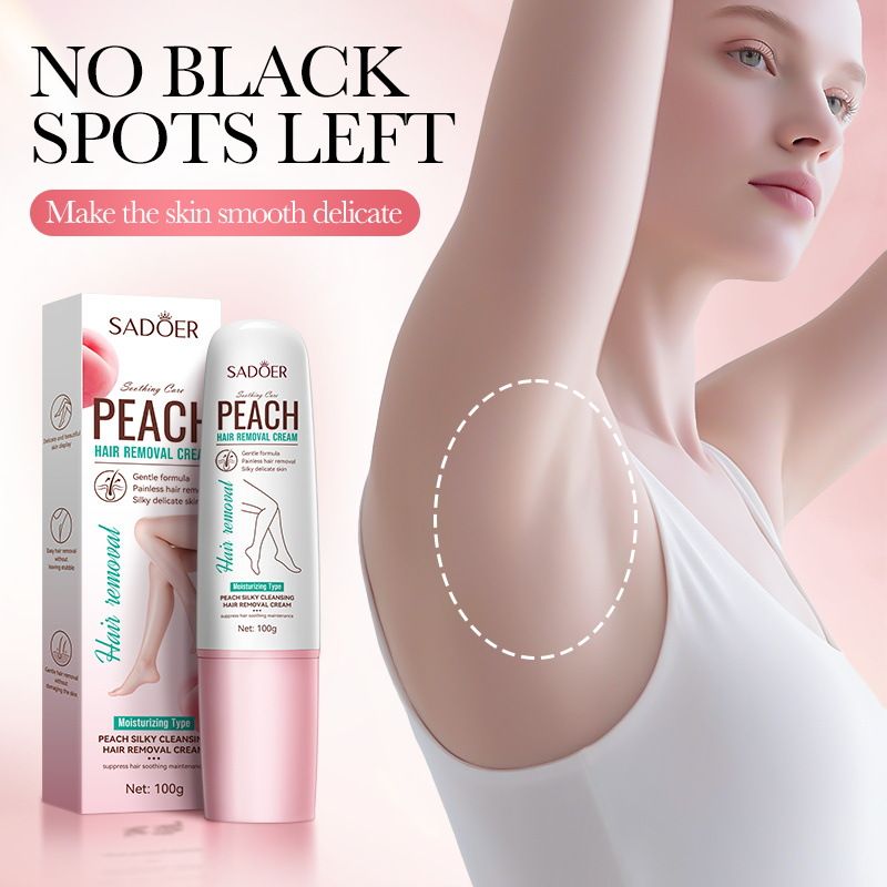 SADOER Peach Hair Removal Cream 100g Gentle Moisturizing Painless Depilatory Cream for Whole Body Leg Underarm Bikini Area Silky Delicate Skin Fast and Easy Hair Remover