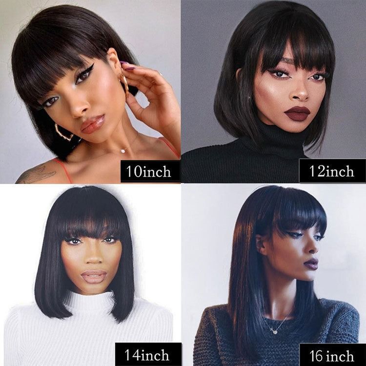 New Arrival Cute Short Bob Straight Wig with Neat Flat Bangs Natural Looking Breathable Soft Synthetic Hair Full Head Wig Fashion Daily Party Cosplay Hair Wigs for Women
