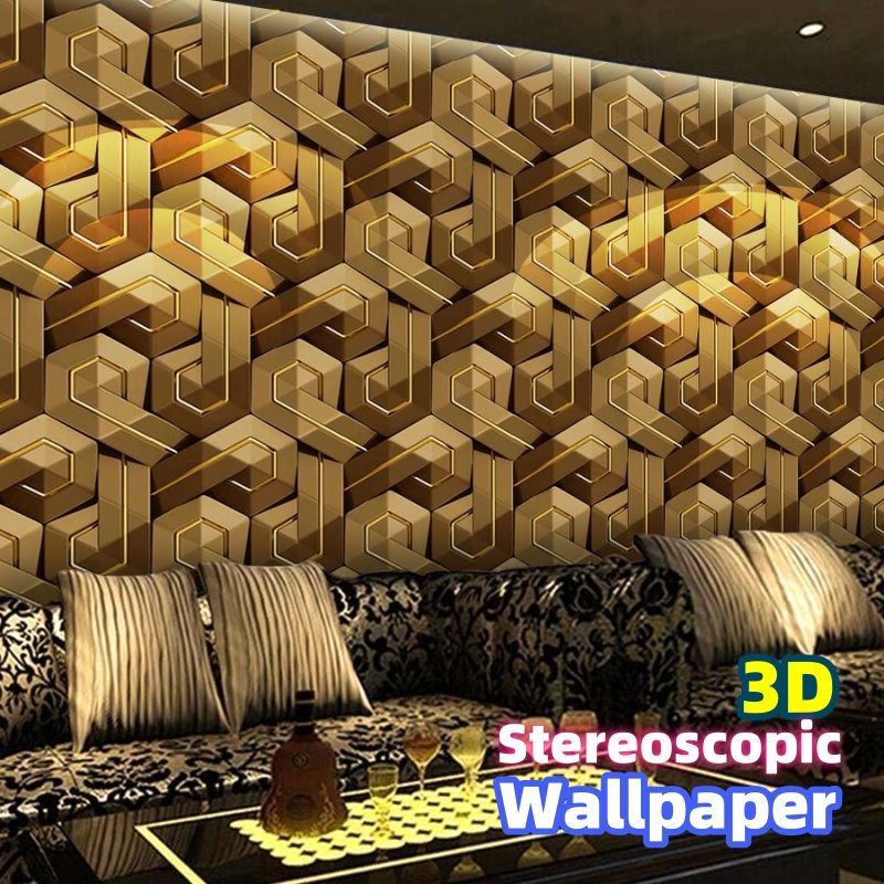 Wallpaper 3D stereoscopic, gold lines, self-adhesive wallpaper,45*1000cm,45*600cm,45*300cm geometric patterns, KTV, Home decoration, building materials, background wall, PVC wallpaper