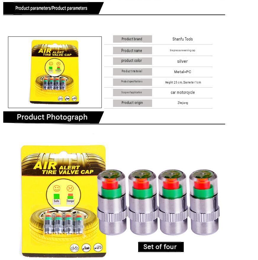 Car Tire Pressure Monitoring Caps, Visual Tire Pressure Alert Indicator, Auto Tire Pressure Detector Caps, 4 Pcs Set
