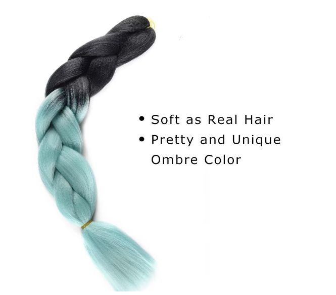 Obaasima Strands OS Ombre Braiding Hair 82" BY16 For Braid And Rasta / Black / Mint Green