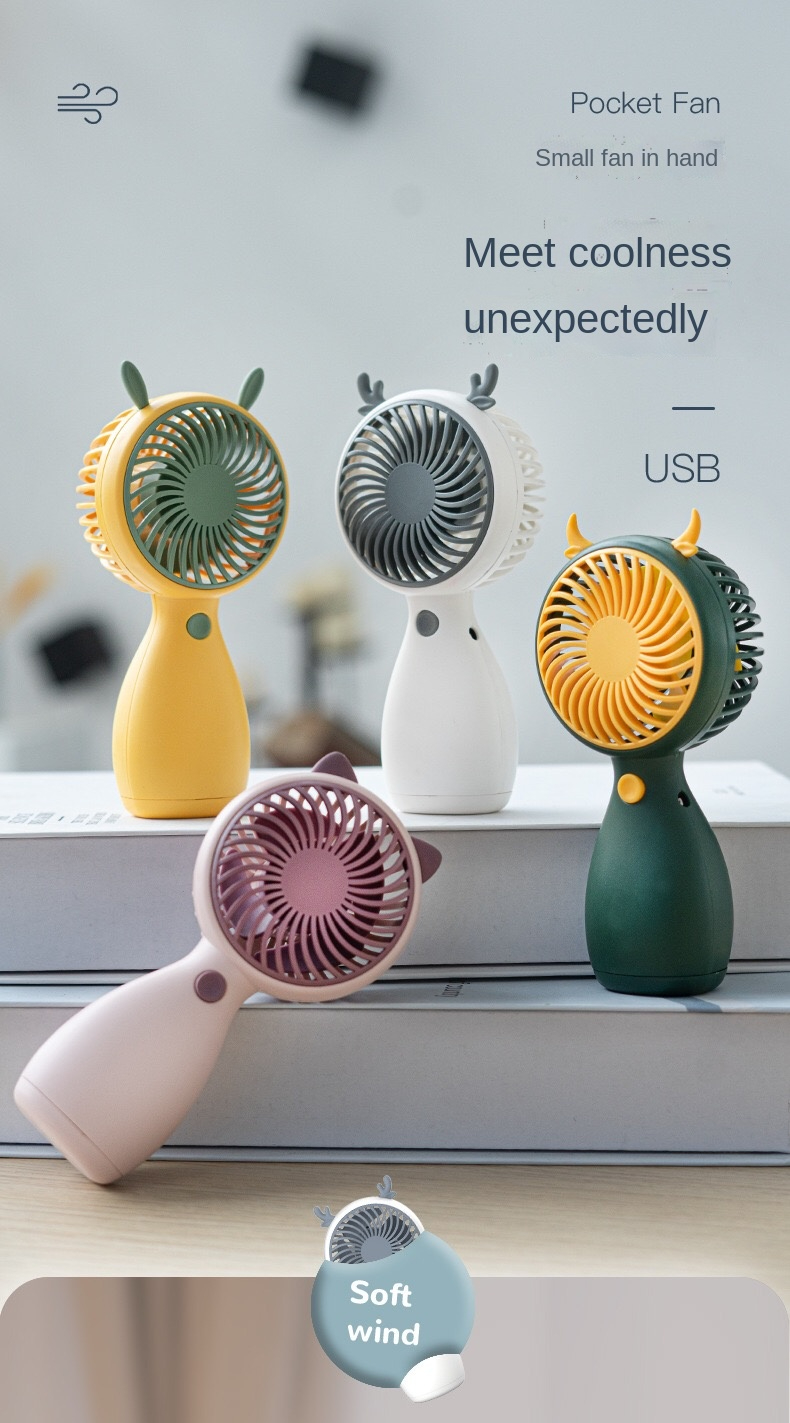 ubs handheld small fan, mini rechargeable model, strong wind, carry cartoon small fan 