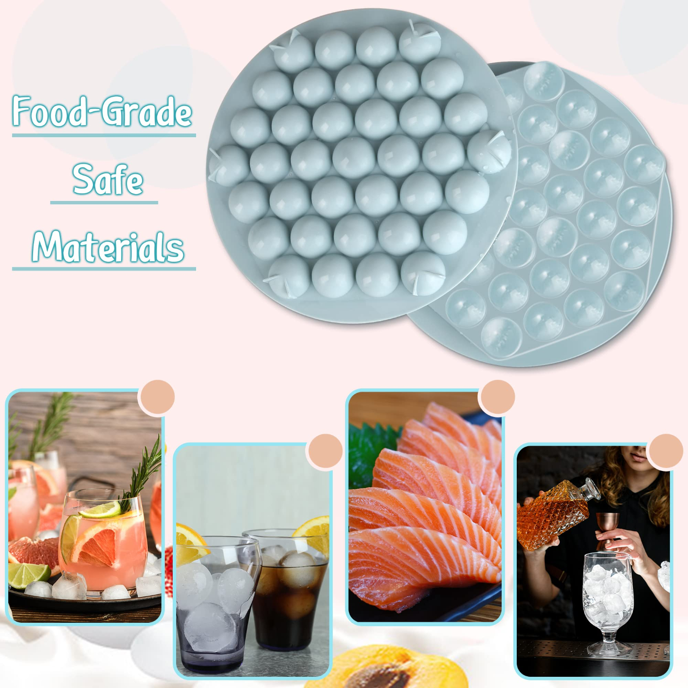 Hexagon Round Ice Cube Tray With Lid,Mini Circle Ice Ball Maker Mold for Freezer,37 PCS Sphere Ice Chilling Cocktail Whiskey Tea & Coffee