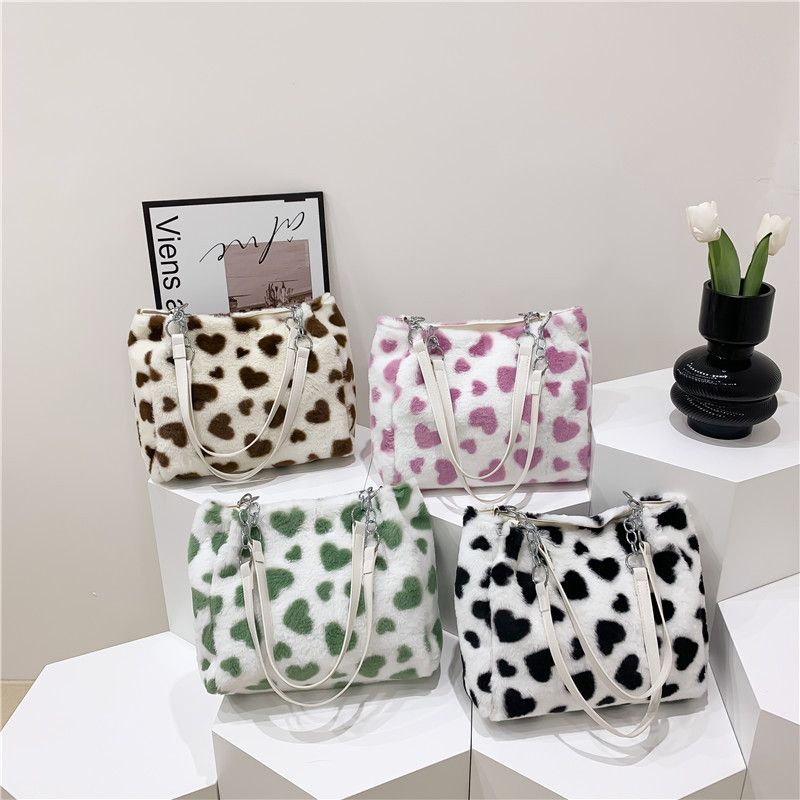 Heart Shaped Blob Plush Bag Women's Bags Fashion Color Contrast Messenger Portable Tote Bag