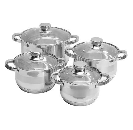 High-Quality 8Pcs 4set Stainless Steel Silver Cooking Pots and Pans Nonstick Capsulted Cookware Sets