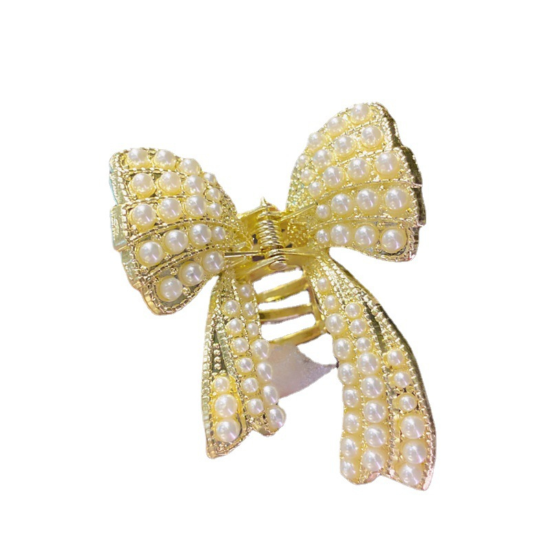 D-59 pearl claw clip gold gold metal claw clip Bow hairclip non-slip chin chin hair clip female and girl hair accessories