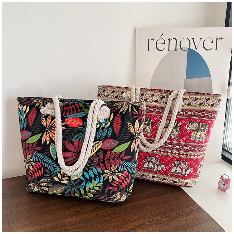 Women's Light Luxury High Sense Underarm Bag, Ethnic Style Canvas Handbag, Student Tutorial Bag, Hemp Rope Decor Tote Bag
