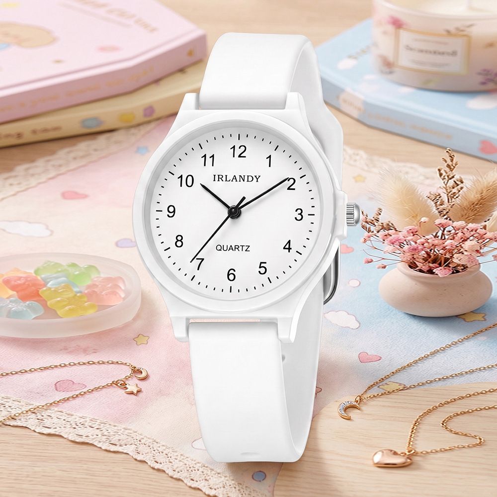 High‑Appearance Student Analog Pointer Watch Set, Fresh Simple Style Soft Silicone Strap Wrist Watch, Delicate Watch Kit for Teen Daily Wear, School Use and Gift Giving