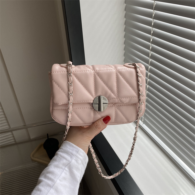 Women's New Lingge Casual Cross-Body Bag Solid Color One-Shoulder Chain Bag