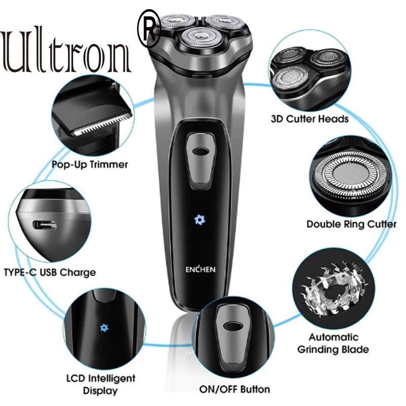 Ultron BlackStone Electric Face Shaver Razor for Men 3D Floating Blade Washable USB Rechargeable Shaving Beard Machine