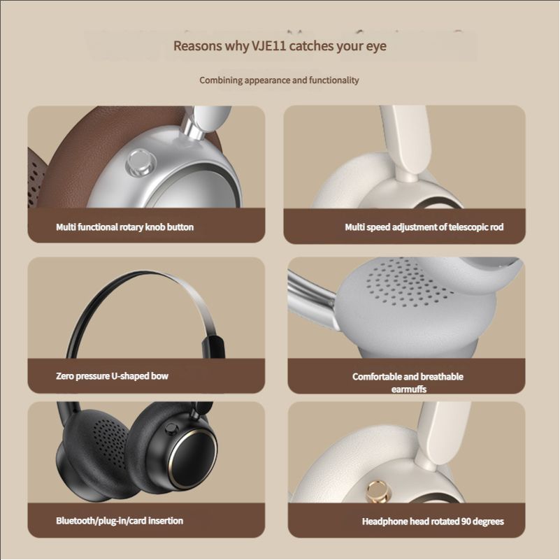 Vintage wireless Bluetooth headset with long battery life for sports wear and music noise cancelling headphones