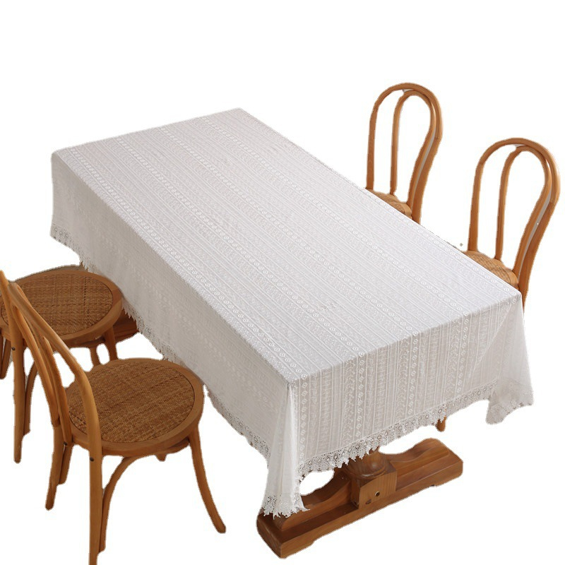 0801-2 Decorative Tablecloth Clan Style Lace Cotton Hollow White Embroidered Coffee Table Cloth Rectangular Tablecloth
