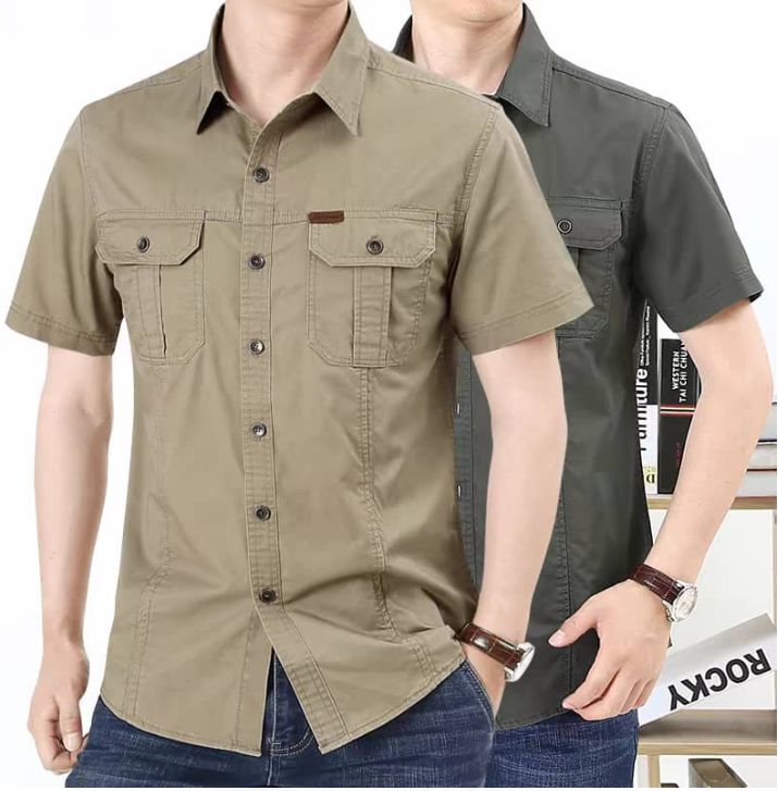 Men Custom Fishing Shirt Summer Breathable Casual Plaid Short Sleeve Shirt For Men With Pocket Outdoor Fishing Shirt