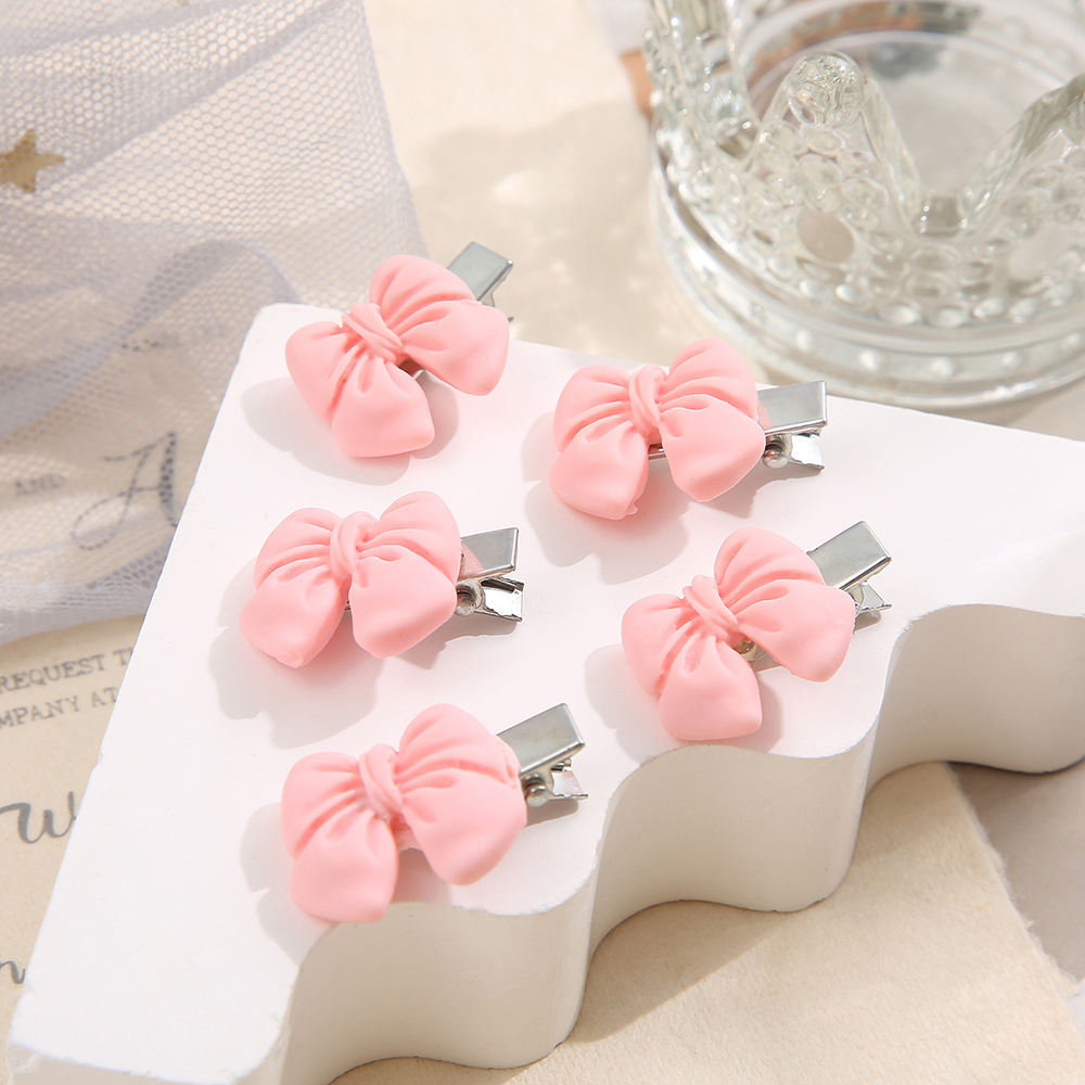 709801 5Pcs/Set Pink Bow Hair Clips Acrylic Alloy Barrette for Women Cute Romantic Cartoon Girls Hair Accessories Trendy 2022