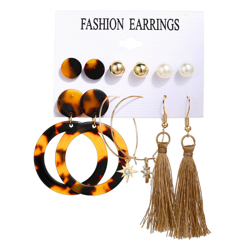 5509 6pcs Fashion Pearl Hoop Earrings Set For Women Geometirc Gold Metal Circle Hoop Acrylic Earrings Trend Jewelry Girls Gift