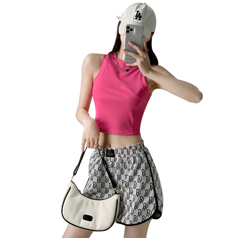 F916 Women's Summer Panels Design Cropped Vest Suspender Sleeveless Top