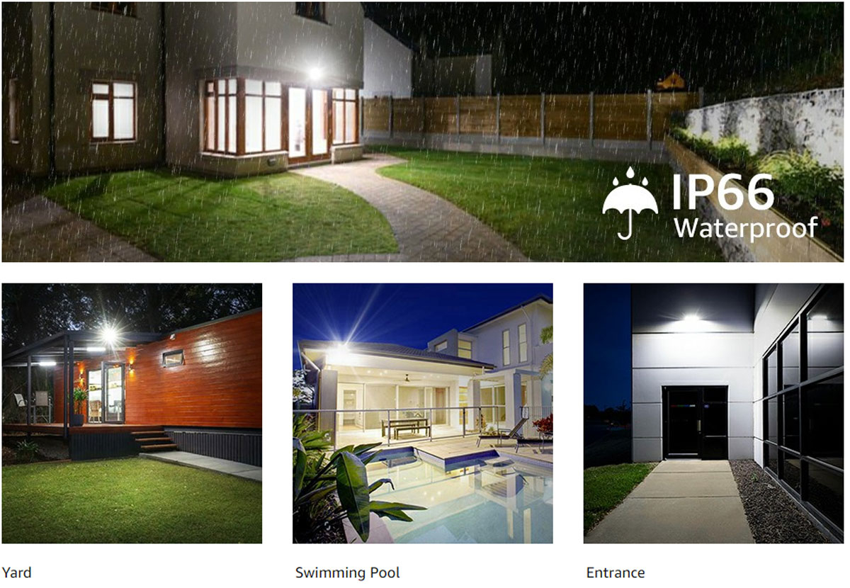 Cozy Cottage Flood Light Outdoor 100W LED Flood Light Plug in, LED Work Light  IP66 Waterproof Outside Security Light 6000K Daylight White Floodlight for Yard, Garden, Playground