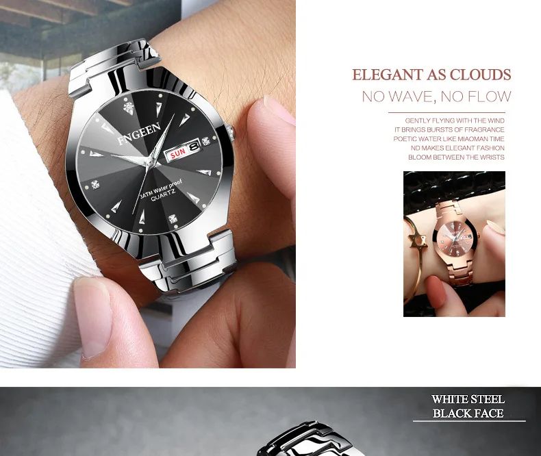 FNGEEN 5808 Relogio Feminino Couple Watch Men Quartz watch for Lovers Luxury Womens wristwatch Stainless Steel Waterproof
