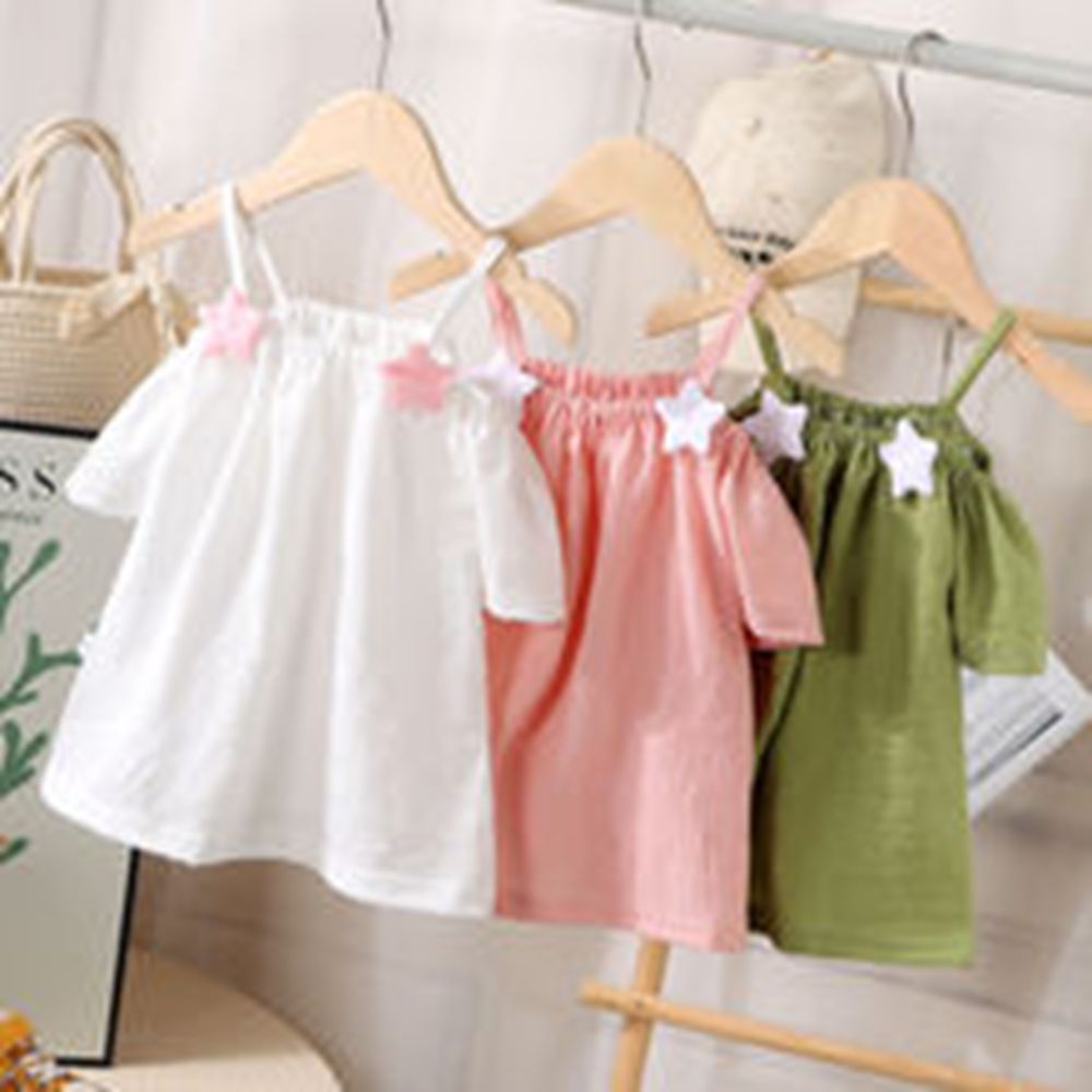 Girls short-sleeved T-shirt 2025 new summer baby girl off-shoulder sling infant children fashionable tops