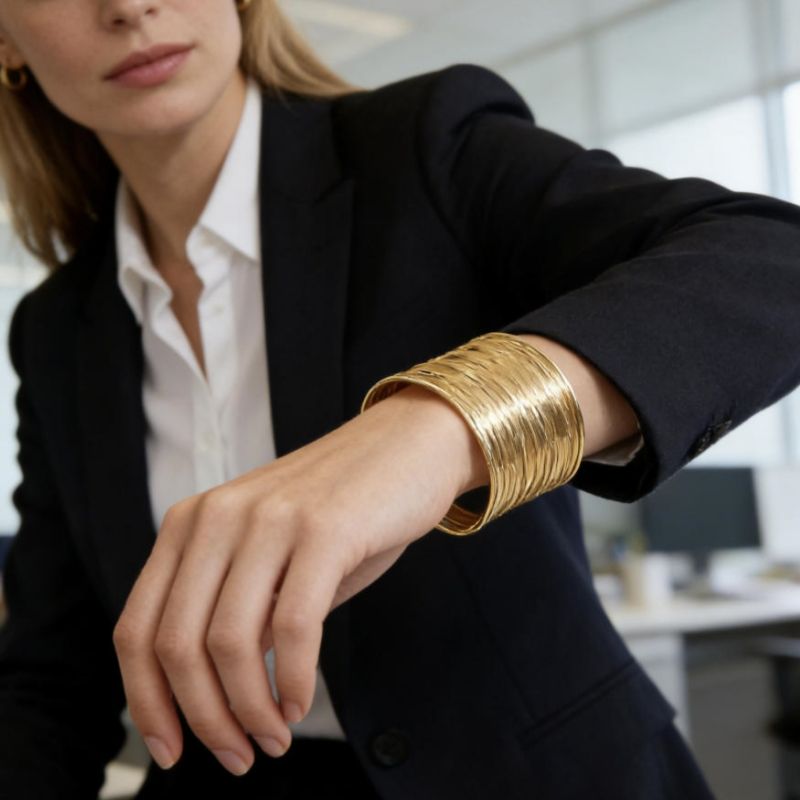 Fashionable Exaggerated Metallic Smooth Hollowed-Out Pattern Bracelet CRRSHOP women jewelry