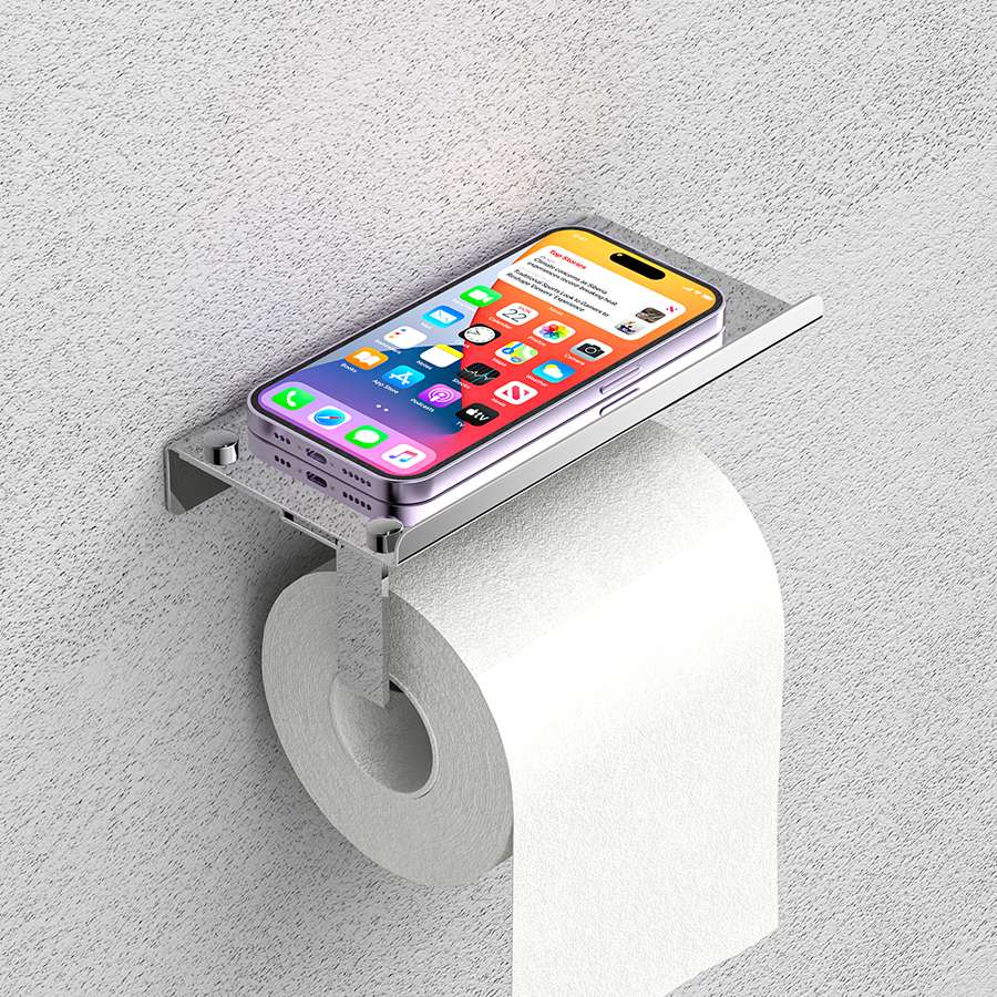 304 stainless steel Toilet Paper Holder with Shelf: Self Adhesive Toilet Paper Holder with Phone Shelf - No Drill Stainless Steel Toilet Paper Holders Wall Mount - Wall Mounted Tissue Roll Holder