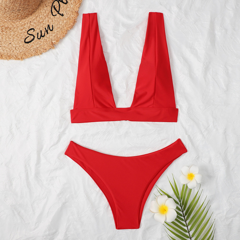 2022 nylon new sexy fresh gather solid color bikini bijini swimsuit