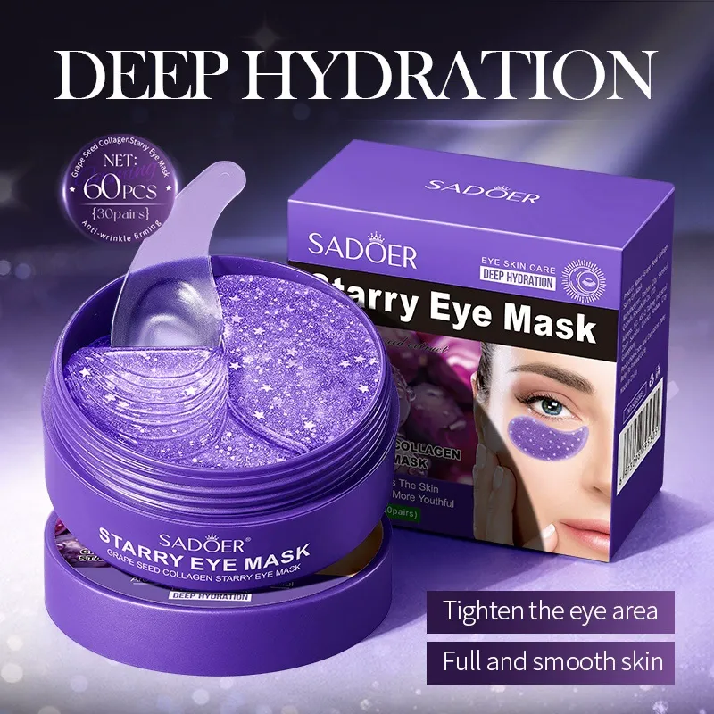 SADOER Starry Sky Eye Mask, 5 Formulas (Pearl / Hyaluronic Acid / Seaweed / 24K Gold / Grape Seed), Collagen Anti-Aging Moisturizing Eye Patches for Dark Circles, Fine Lines & Eye Bags, 60 PCS (30 Pairs / 80g)